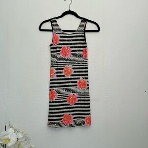 Black and white striped sequin dress for girls with beautiful flower prints.